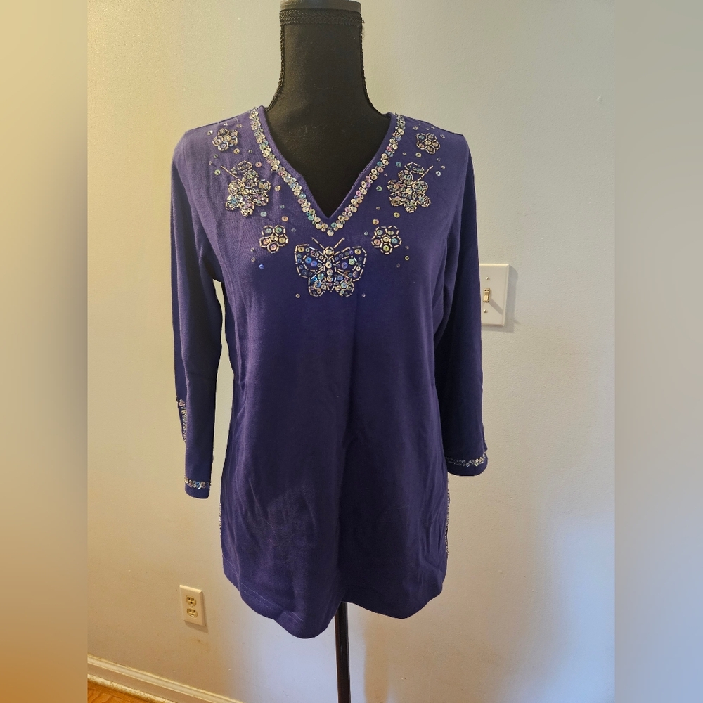 Quacker Factory Purple Embellished Tunic